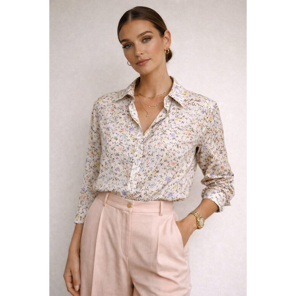 Lauren Ralph Lauren Floral Button Up Blouse Womens L Cottagecore Spring